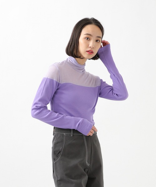 ROCKET x LUNCH（ロケットアンドランチ）の「ROCKET×LUNCH／シアー切り替えタートルネックＴ　2928998（Tシャツ/カットソー・レディース・ブラック/パープル・SMALL）」の16枚目の写真