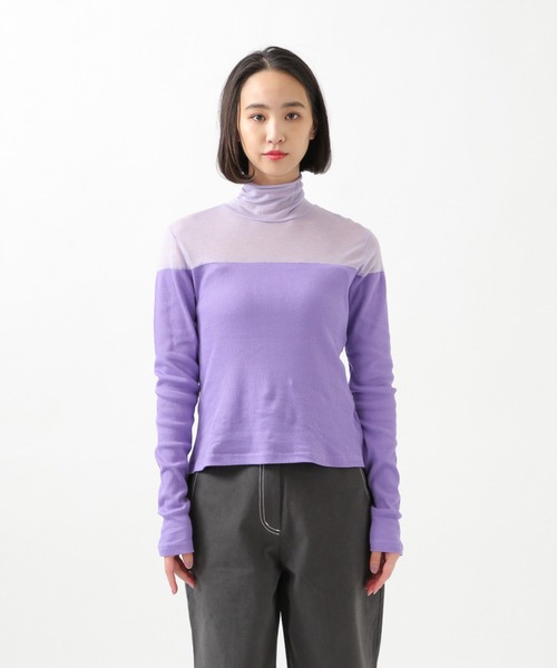 ROCKET x LUNCH（ロケットアンドランチ）の「ROCKET×LUNCH／シアー切り替えタートルネックＴ　2928998（Tシャツ/カットソー・レディース・ブラック/パープル・SMALL）」の15枚目の写真