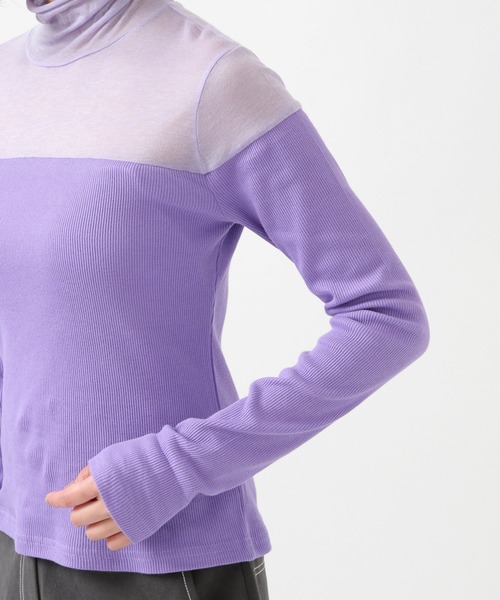 ROCKET x LUNCH（ロケットアンドランチ）の「ROCKET×LUNCH／シアー切り替えタートルネックＴ　2928998（Tシャツ/カットソー・レディース・ブラック/パープル・SMALL）」の8枚目の写真