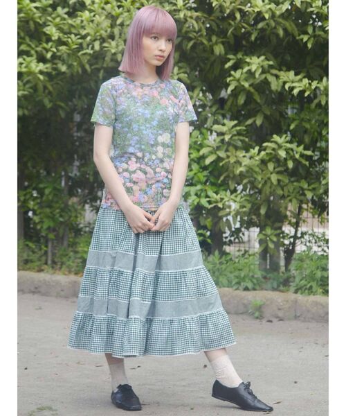 merry jenny(メリージェニー)の「イレギュラーチェックフレアスカート(スカート・レディース・ブラック/グリーン/ベージュ・FREE)」の6枚目の写真