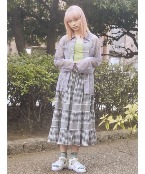 merry jenny(メリージェニー)の「イレギュラーチェックフレアスカート(スカート・レディース・ブラック/グリーン/ベージュ・FREE)」の18枚目の写真