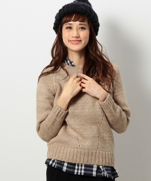 coen（コーエン）の「バルキーアイレットクルーネックニット（ニット/セーター・レディース・ベージュ/ネイビー/ワイン・MEDIUM/LARGE）」の2枚目の写真