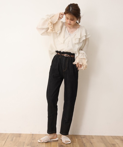 one after another NICE CLAUP（ワンアフターアナザーナイスクラップ）の「ラッフルフリル羽織りブラウス（シャツ/ブラウス・レディース・アイボリー/ブラック系その他/ミント/アニマル・FREE）」の10枚目の写真
