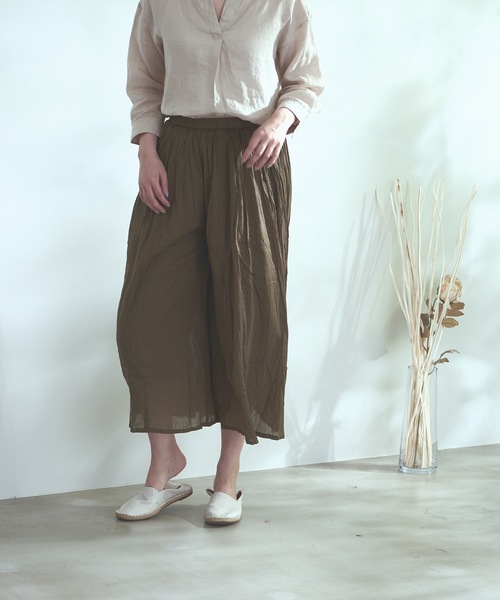 fort point（フォーポイント）の「【C-FORT POINT】インド綿　無地ワイドパンツ　パンツスカート（その他パンツ・レディース・ターコイズブルー/ネイビー/ベージュ/ブラック/ライトブルー/ブラウン/カーキ/パープル・FREE）」の4枚目の写真