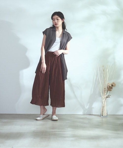 fort point（フォーポイント）の「【C-FORT POINT】インド綿　無地ワイドパンツ　パンツスカート（その他パンツ・レディース・ターコイズブルー/ネイビー/ベージュ/ブラック/ライトブルー/ブラウン/カーキ/パープル・FREE）」の12枚目の写真