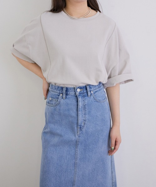 MADEMOISELLE ROPE'（マドモアゼル ロペ）の「【秋まで使える】オーバーサイズTシャツ（Tシャツ/カットソー・レディース・レンガ/グレー/オフホワイト・38）」の17枚目の写真