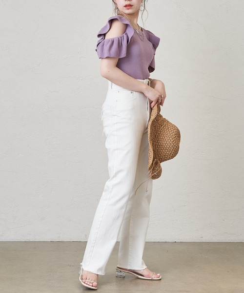 Chico（チコ）の「オープンショルダー配色リブニット（ニット/セーター・レディース・パープル/アイボリー/ピンク/ブラック/ブラウン・FREE）」の19枚目の写真