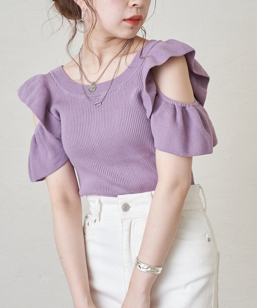 Chico（チコ）の「オープンショルダー配色リブニット（ニット/セーター・レディース・パープル/アイボリー/ピンク/ブラック/ブラウン・FREE）」の21枚目の写真