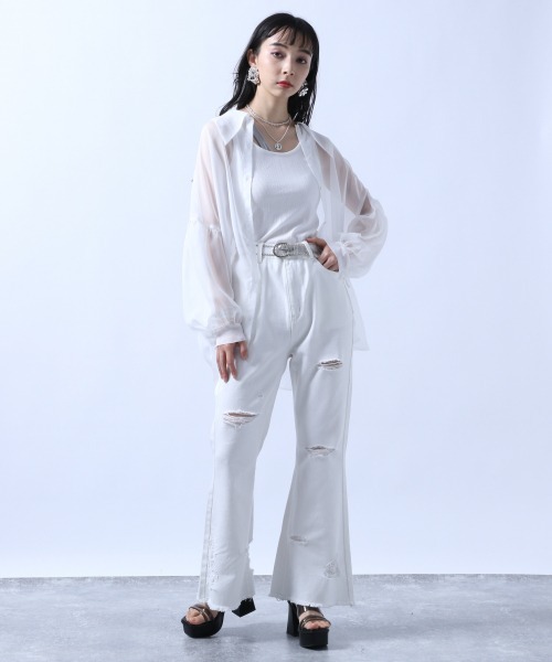 HARE（ハレ）の「クラッシュフレアデニムパンツ(HARE)（デニムパンツ・レディース・ホワイト/ブラック・S/M）」の8枚目の写真