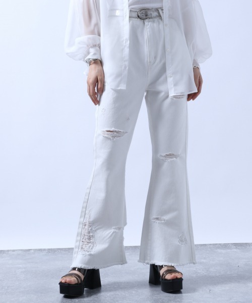 HARE（ハレ）の「クラッシュフレアデニムパンツ(HARE)（デニムパンツ・レディース・ホワイト/ブラック・S/M）」の13枚目の写真
