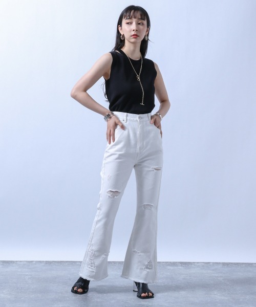 HARE（ハレ）の「クラッシュフレアデニムパンツ(HARE)（デニムパンツ・レディース・ホワイト/ブラック・S/M）」の14枚目の写真