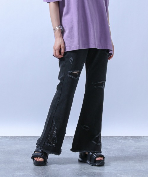 HARE（ハレ）の「クラッシュフレアデニムパンツ(HARE)（デニムパンツ・レディース・ホワイト/ブラック・S/M）」の16枚目の写真