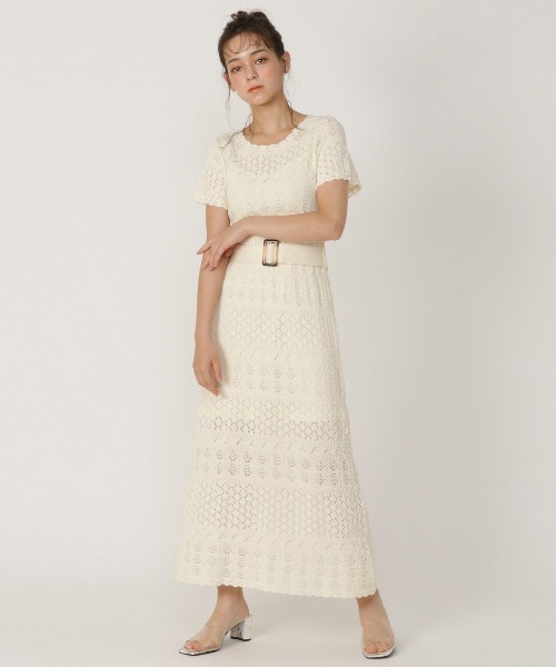 REDYAZEL(レディアゼル)の「透かし編みロングワンピース(ワンピース・レディース・ベージュ/ミント/ブラック・FREE)」の4枚目の写真