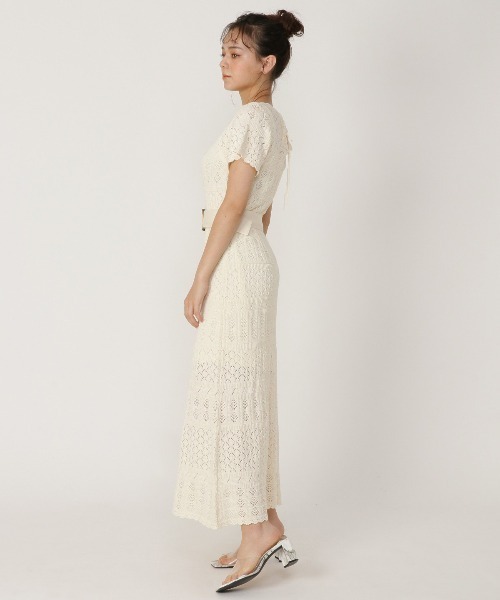 REDYAZEL(レディアゼル)の「透かし編みロングワンピース(ワンピース・レディース・ベージュ/ミント/ブラック・FREE)」の5枚目の写真