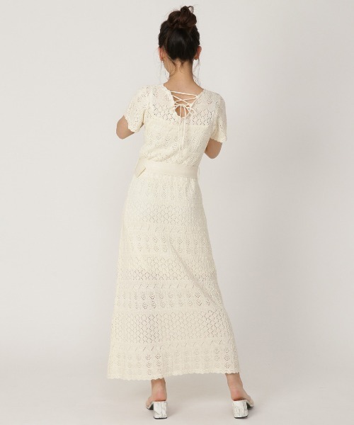 REDYAZEL(レディアゼル)の「透かし編みロングワンピース(ワンピース・レディース・ベージュ/ミント/ブラック・FREE)」の6枚目の写真