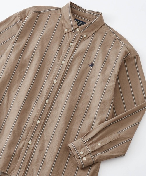 BEVERLY HILLS POLO CLUB（ビバリーヒルズポロクラブ）の「BEVERLY HILLS POLO CLUB / ビバリーヒルズポロクラブ オーバーサイズ カーボンピーチツイル ロゴ刺繍 ボタンダウン長袖シャツ（シャツ/ブラウス・メンズ・ホワイト/ライトブルー/ベージュ/ネイビー/ブラウン/サックスブルー/ベージュ系その他/スミクロ/ネイビー系1・M/L）」の6枚目の写真