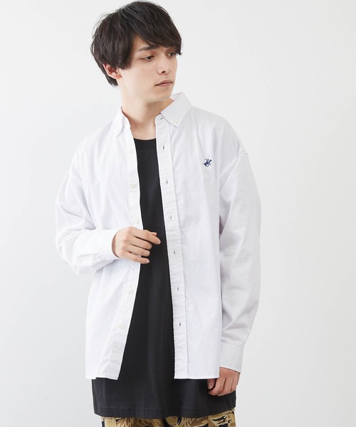 BEVERLY HILLS POLO CLUB（ビバリーヒルズポロクラブ）の「BEVERLY HILLS POLO CLUB / ビバリーヒルズポロクラブ オーバーサイズ カーボンピーチツイル ロゴ刺繍 ボタンダウン長袖シャツ（シャツ/ブラウス・メンズ・ホワイト/ライトブルー/ベージュ/ネイビー/ブラウン/サックスブルー/ベージュ系その他/スミクロ/ネイビー系1・M/L）」の16枚目の写真