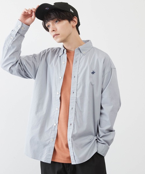 BEVERLY HILLS POLO CLUB（ビバリーヒルズポロクラブ）の「BEVERLY HILLS POLO CLUB / ビバリーヒルズポロクラブ オーバーサイズ カーボンピーチツイル ロゴ刺繍 ボタンダウン長袖シャツ（シャツ/ブラウス・メンズ・ホワイト/ライトブルー/ベージュ/ネイビー/ブラウン/サックスブルー/ベージュ系その他/スミクロ/ネイビー系1・M/L）」の10枚目の写真