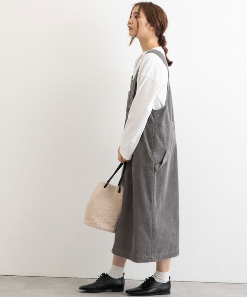 POU DOU DOU（プードゥドゥ）の「コーデュロイフロントポケットジャンスカ（ワンピース・レディース・ライトグレー/アイボリー/ミント/ブラウン・3）」の6枚目の写真