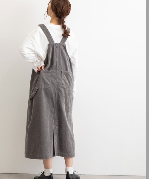 POU DOU DOU（プードゥドゥ）の「コーデュロイフロントポケットジャンスカ（ワンピース・レディース・ライトグレー/アイボリー/ミント/ブラウン・3）」の7枚目の写真