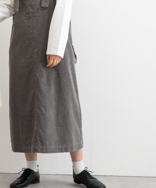POU DOU DOU（プードゥドゥ）の「コーデュロイフロントポケットジャンスカ（ワンピース・レディース・ライトグレー/アイボリー/ミント/ブラウン・3）」の11枚目の写真