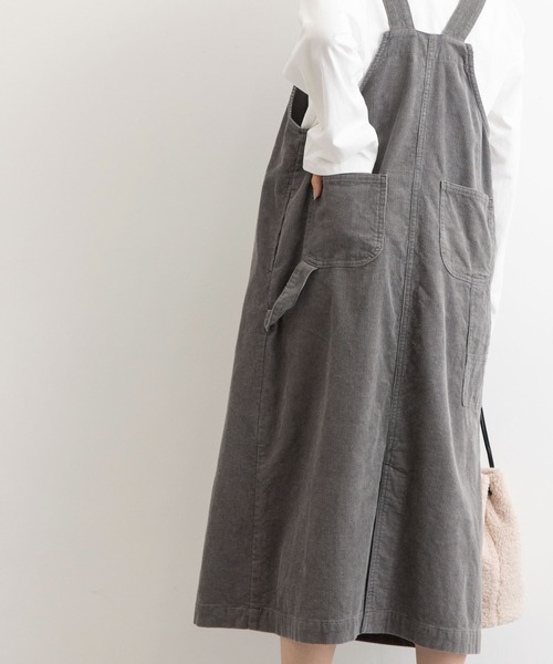 POU DOU DOU（プードゥドゥ）の「コーデュロイフロントポケットジャンスカ（ワンピース・レディース・ライトグレー/アイボリー/ミント/ブラウン・3）」の13枚目の写真