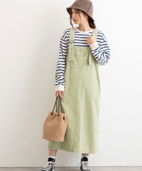 POU DOU DOU（プードゥドゥ）の「コーデュロイフロントポケットジャンスカ（ワンピース・レディース・ライトグレー/アイボリー/ミント/ブラウン・3）」の14枚目の写真