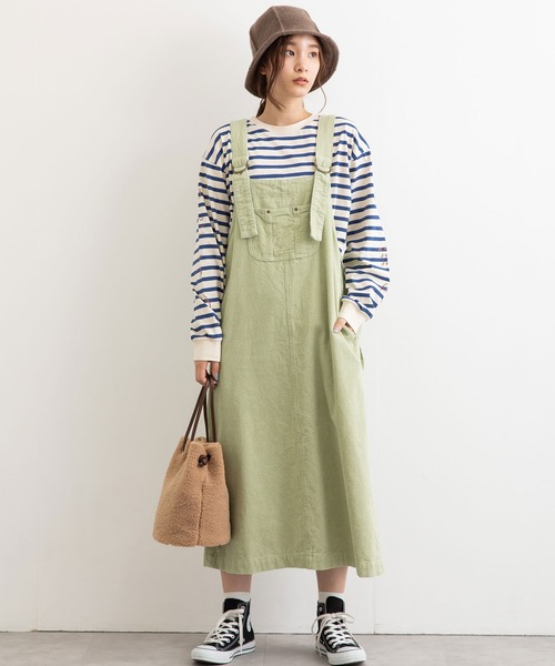 POU DOU DOU（プードゥドゥ）の「コーデュロイフロントポケットジャンスカ（ワンピース・レディース・ライトグレー/アイボリー/ミント/ブラウン・3）」の16枚目の写真