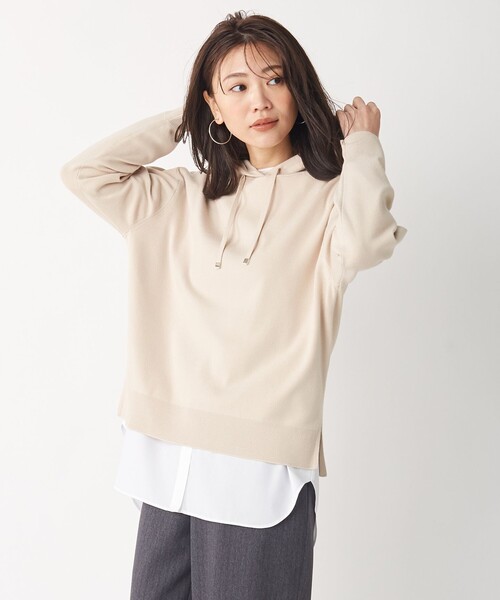 J.PRESS Ladies(J.プレス レディス)の「【洗える】KATE ニット パーカー(パーカー・レディース・ライトグレー系/ベージュ系/ワイン系/スモーキーグリーン系・SMALL)」の4枚目の写真