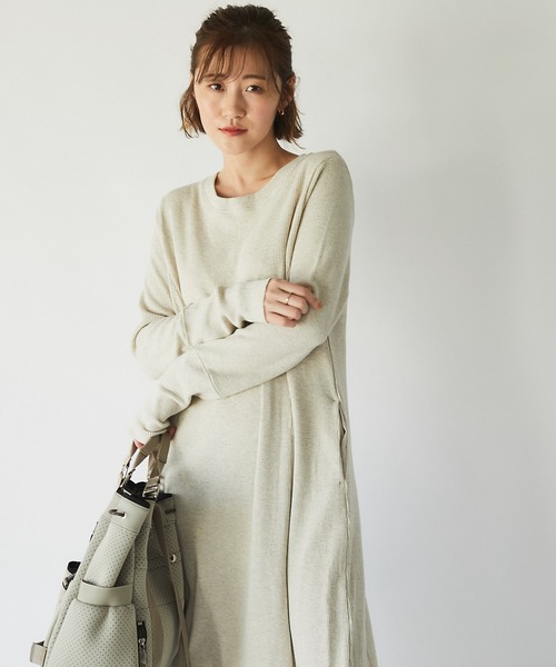 un dix cors（アンディコール）の「女性らしいしなやかなシルエット　ワッフルフレアロングワンピース（ワンピース・レディース・アイボリー/ブラック/チャコールグレー・FREE）」の7枚目の写真