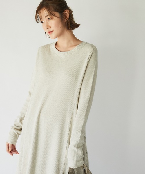 un dix cors（アンディコール）の「女性らしいしなやかなシルエット　ワッフルフレアロングワンピース（ワンピース・レディース・アイボリー/ブラック/チャコールグレー・FREE）」の5枚目の写真