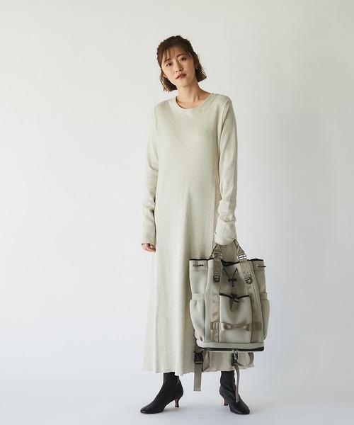 un dix cors（アンディコール）の「女性らしいしなやかなシルエット　ワッフルフレアロングワンピース（ワンピース・レディース・アイボリー/ブラック/チャコールグレー・FREE）」の12枚目の写真