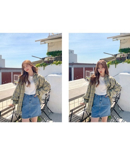 muahmuah(ムーアムーア)の「A'GEM/9 × .kom『muah muah/ムーアムーア』MUAH OVERFIT CHECK SHIRT/オーバーサイズチェックシャツ(シャツ/ブラウス・レディース・ベージュ/ネイビー/マスタード・FREE)」の6枚目の写真