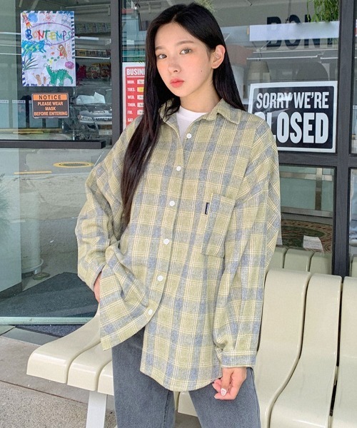 ブラウス シャツ A'GEM/9 × .kom 「muah muah/ムーアムーア」 POINT LABEL CHECK HOOD SHIRT/ポイン A'GEM/9 × .kom 『muah muah/ムーアムーア』 POINT LABEL CHECK