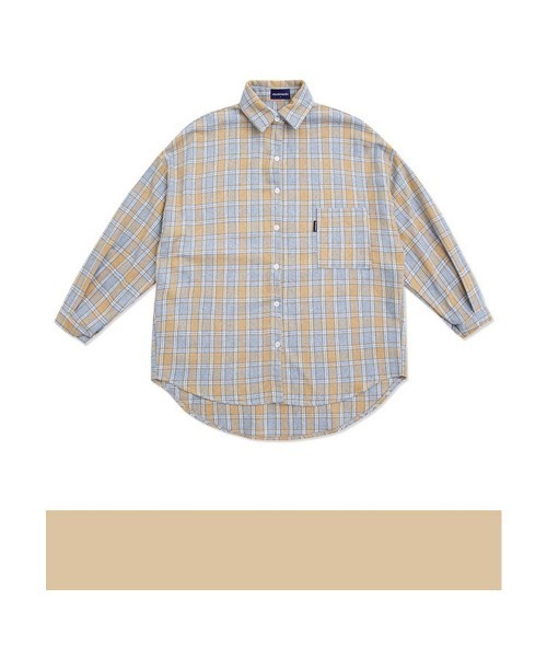 muahmuah(ムーアムーア)の「A'GEM/9 × .kom『muah muah/ムーアムーア』MUAH OVERFIT CHECK SHIRT/オーバーサイズチェックシャツ(シャツ/ブラウス・レディース・ベージュ/ネイビー/マスタード・FREE)」の13枚目の写真