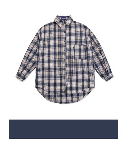 muahmuah(ムーアムーア)の「A'GEM/9 × .kom『muah muah/ムーアムーア』MUAH OVERFIT CHECK SHIRT/オーバーサイズチェックシャツ(シャツ/ブラウス・レディース・ベージュ/ネイビー/マスタード・FREE)」の8枚目の写真