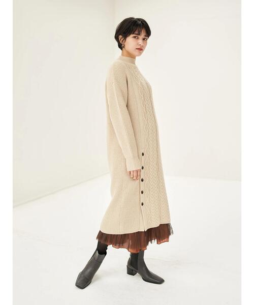 YECCA VECCA（イェッカヴェッカ）の「ボタン×ケーブル編みニットワンピース＊（ワンピース・レディース・ライトベージュ/ブラウン/ブルー系その他7・FREE）」の16枚目の写真