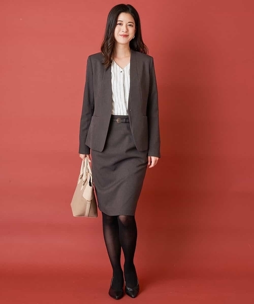 OFUON le MK(オフオンルエムケー)の「【洗える/抗菌/防臭】ベルト付きラップ風タイトスカート(スカート・レディース・チャコールグレー/ベージュ・40/38/36)」の11枚目の写真