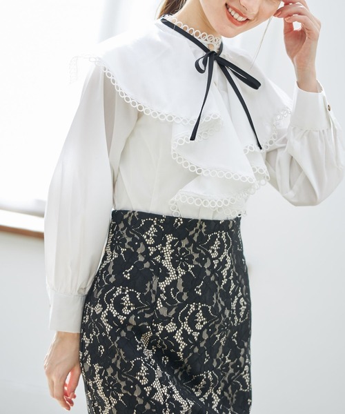 tocco closet（トッコ　クローゼット）の「リボン付きラッフルフリルブラウス（シャツ/ブラウス・レディース・オフホワイト/ブラック・M）」の3枚目の写真