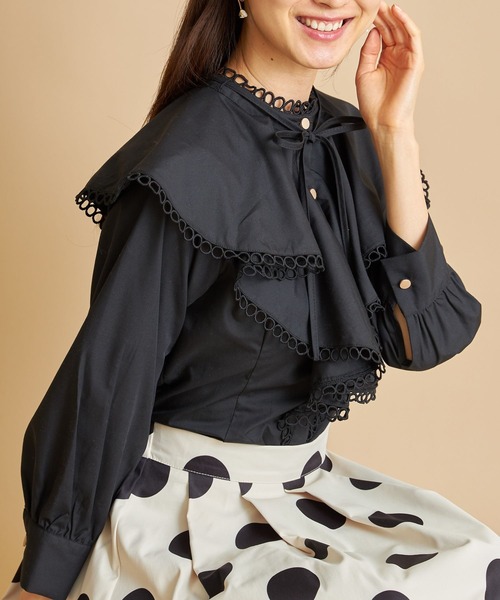 tocco closet（トッコ　クローゼット）の「リボン付きラッフルフリルブラウス（シャツ/ブラウス・レディース・オフホワイト/ブラック・M）」の15枚目の写真