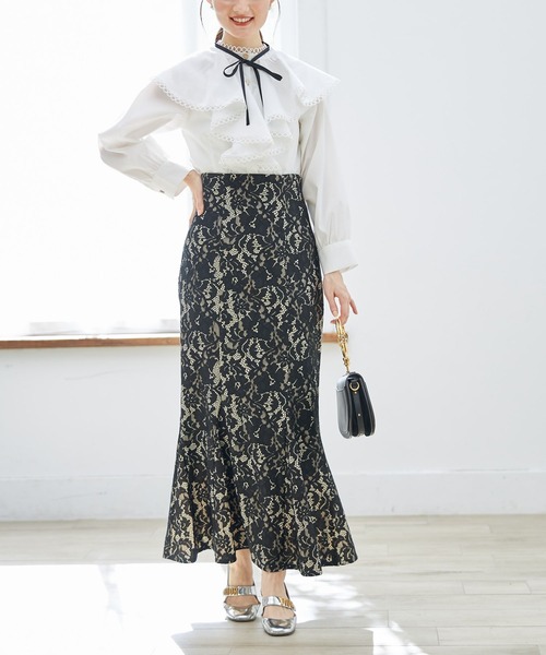 tocco closet（トッコ　クローゼット）の「リボン付きラッフルフリルブラウス（シャツ/ブラウス・レディース・オフホワイト/ブラック・M）」の14枚目の写真