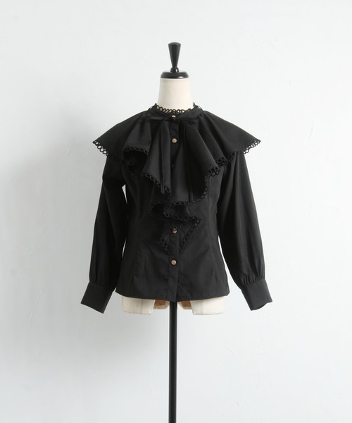 tocco closet（トッコ　クローゼット）の「リボン付きラッフルフリルブラウス（シャツ/ブラウス・レディース・オフホワイト/ブラック・M）」の22枚目の写真