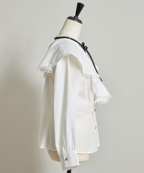 tocco closet（トッコ　クローゼット）の「リボン付きラッフルフリルブラウス（シャツ/ブラウス・レディース・オフホワイト/ブラック・M）」の20枚目の写真