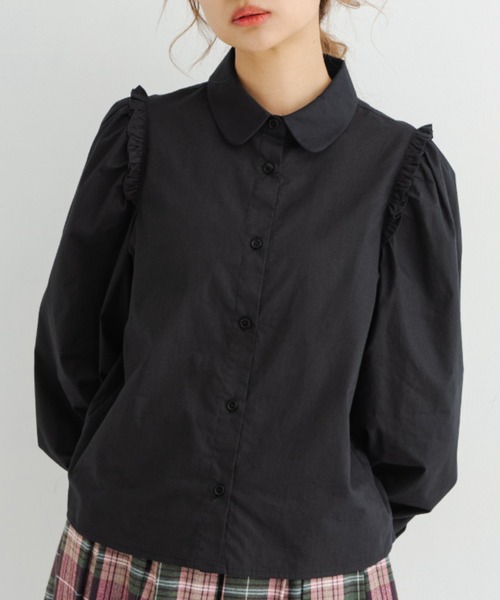 MERLOT（メルロー）の「ベーシックフリルシャツ（シャツ/ブラウス・レディース・ホワイト/ブラック・FREE）」の2枚目の写真