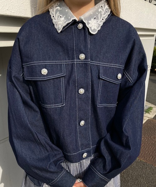 WC（ダブル シー）の「ビジューボタンジャケット（デニムジャケット・レディース・ブラック/インディゴブルー・FREE）」の2枚目の写真