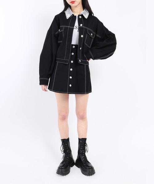 WC（ダブル シー）の「ビジューボタンジャケット（デニムジャケット・レディース・ブラック/インディゴブルー・FREE）」の6枚目の写真