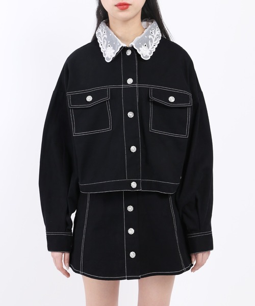 WC（ダブル シー）の「ビジューボタンジャケット（デニムジャケット・レディース・ブラック/インディゴブルー・FREE）」の8枚目の写真