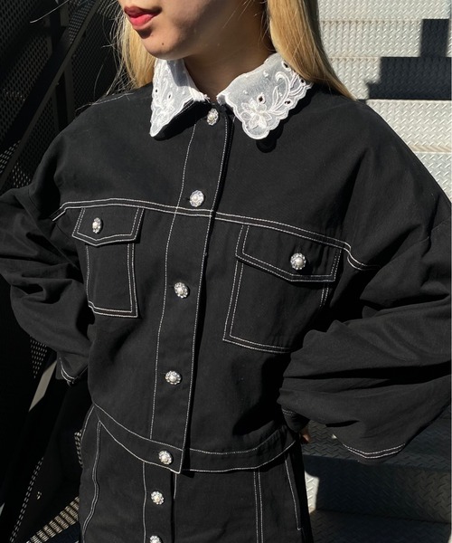 WC（ダブル シー）の「ビジューボタンジャケット（デニムジャケット・レディース・ブラック/インディゴブルー・FREE）」の20枚目の写真