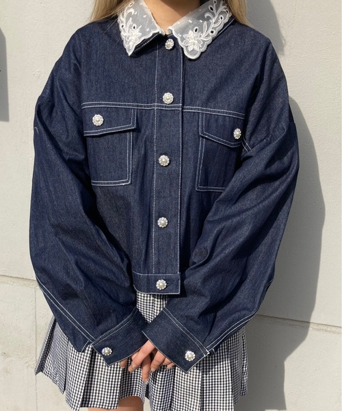 WC（ダブル シー）の「ビジューボタンジャケット（デニムジャケット・レディース・ブラック/インディゴブルー・FREE）」の17枚目の写真