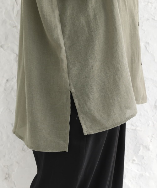 osharewalker（オシャレウォーカー）の「【廃盤】『バンドカラーボイルシアーシャツ』（シャツ/ブラウス・レディース・ブラック/カーキ/ライトベージュ・FREE）」の5枚目の写真